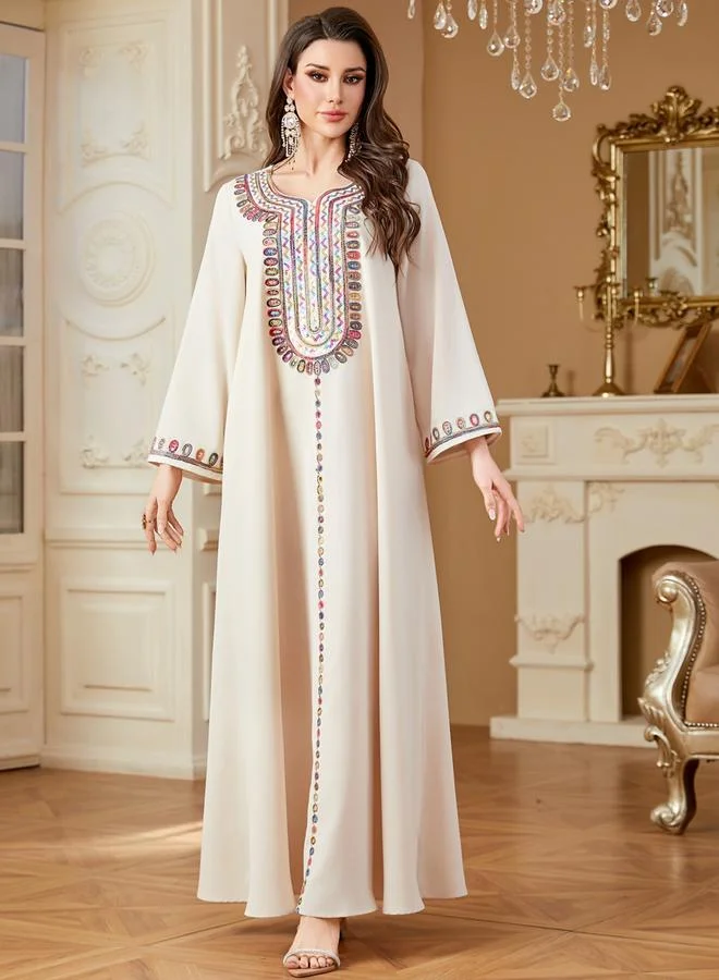 تايك تو جلابية بأكمام طويلة مزينة بترتر